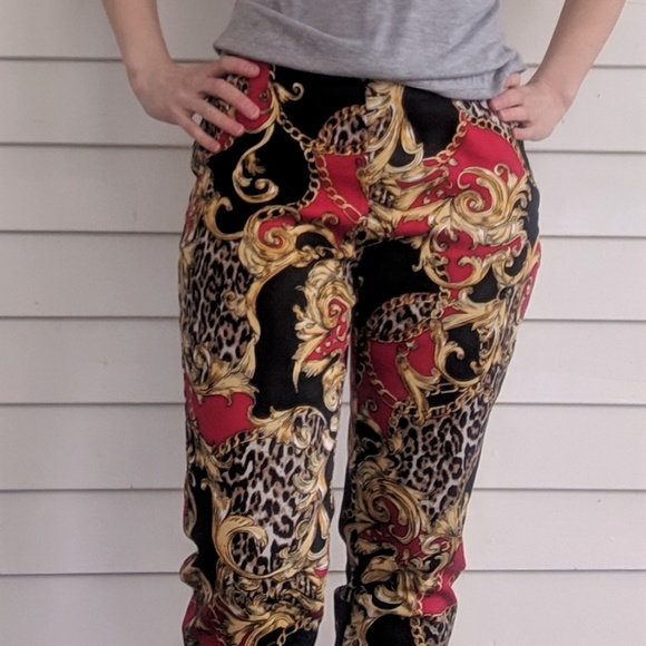 Boston Proper Red Print Pants Cotton Stretch 2 - Picture 5 of 8